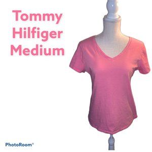 Tommy Hilfiger Pink V Neck T-Shirt Medium